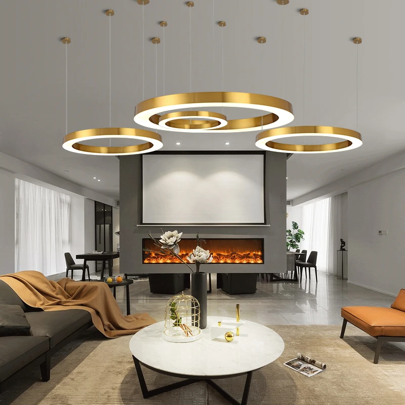 Современный светодиодный подвесной светильник с круглым золотым кольцом, подвесной светильник для столовой, гостиной, подвесной светильник из нержавеющей стали