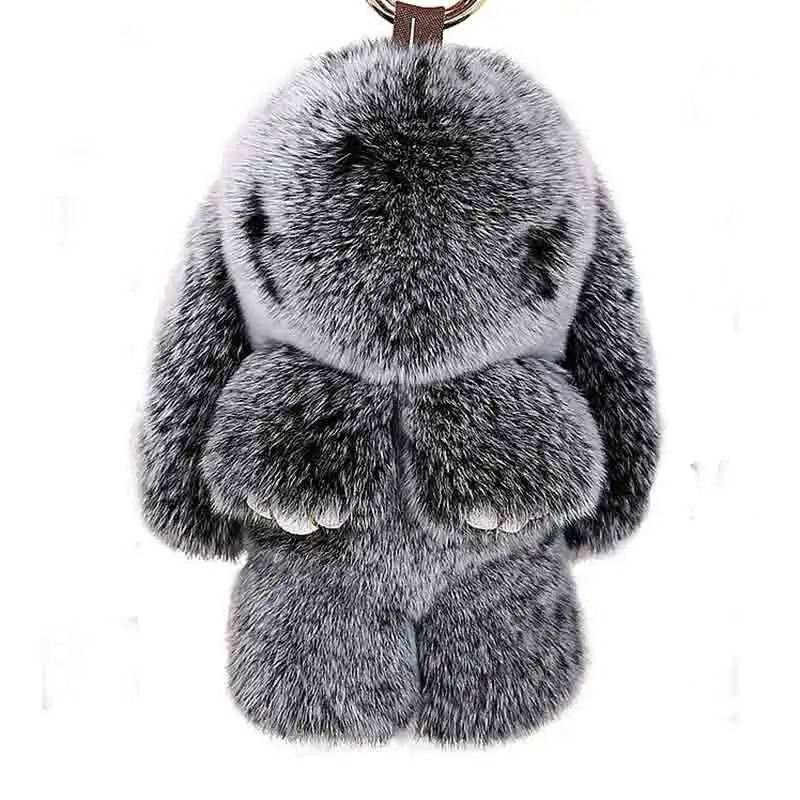

18cm Cute Pluff Bunny Keychain Rex Genuine Rabbit Fur Key Chains For Women Bag Toys Doll Fluffy Pom Pom Lovely Pompom Keyring