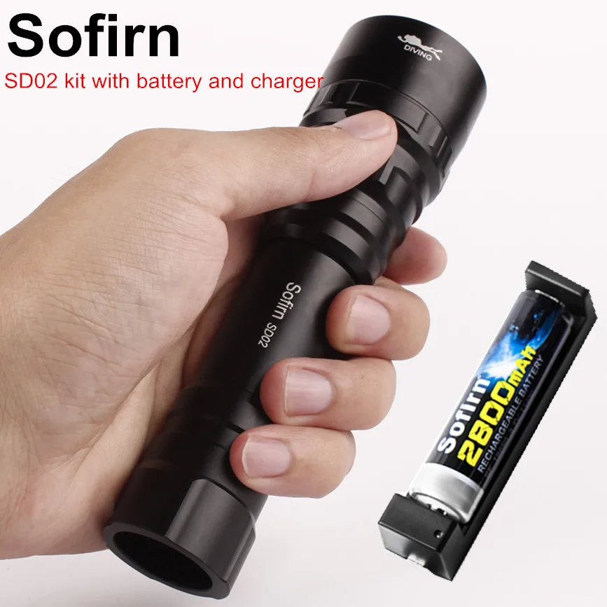 Sofirn SD02 Kit Scuba Diving Flashlight 18650 Powerful Dive Light Cree XPL LED Torch Underwater Searchlight with Battery Charger