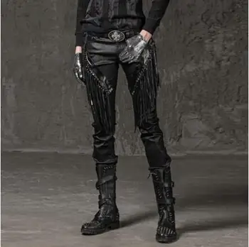 

28-36 Hot Bar Male new fashion slim Boots trousers Men The glossy hairdresser tassel Punk elastic pants singer stage costumes