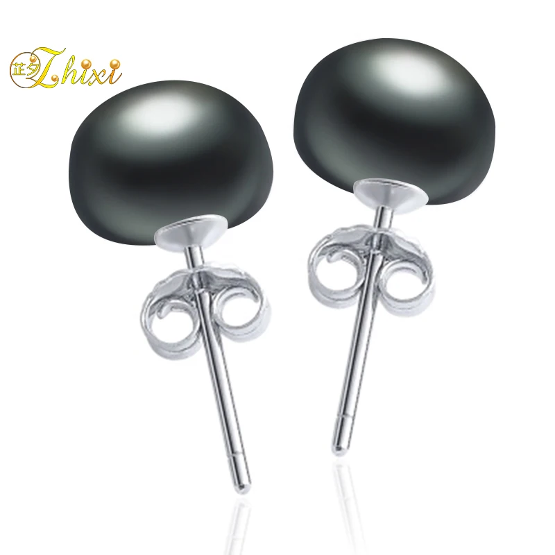 

ZHIXI Pearl Earrings 925 Sterling Silver Jewelry Natural Freshwater Black Pearl Earrings For Women Trendy Birthday Gift E25302