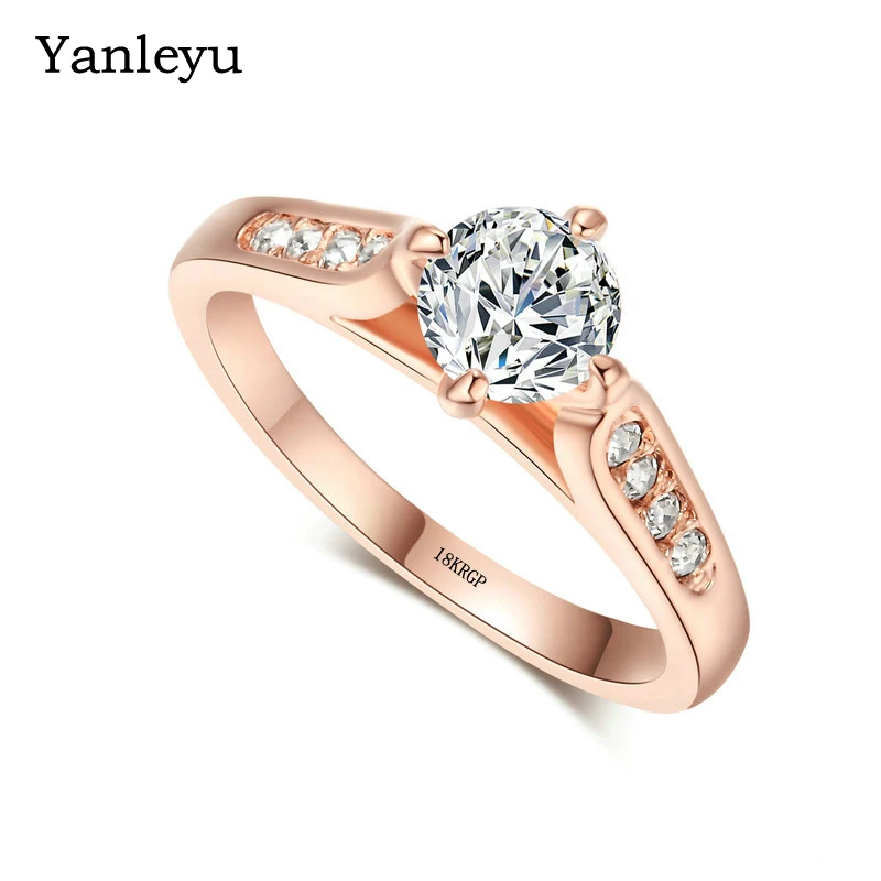

Yanleyu 1ct 6mm Cubic Zirconia Wedding Engagement Rings For Women Rose Gold Color Ring Female Statement Jewelry Party Gift PR062