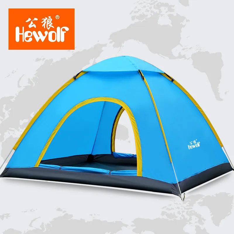 

Hewolf Ultralight 3-4 Person Quick Open tent Waterproof Fully Automatic Tent 4 seasons anti UV Single Layer Beach camping Tent