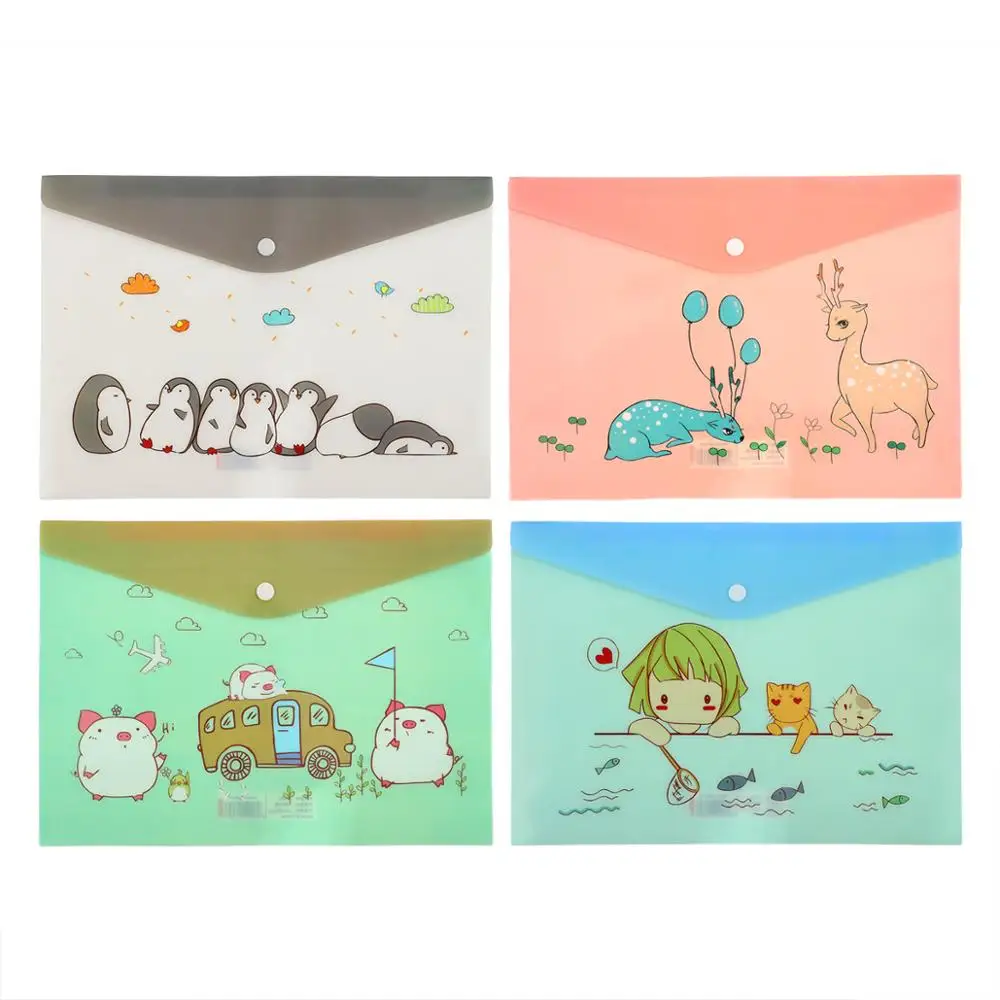 JIANWU A4 Cute cartoon PP Creative Document Bag School students file bag Bill Bag kawaii Office Supplies - Цвет: ke ai 4pcs