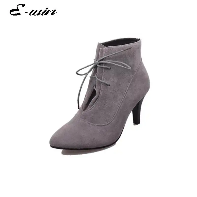 2016 New Autumn Women High Heel Boots Solid Color Vintage Fashion Women Pointed Toe Ankle Boots Short Boots zipper