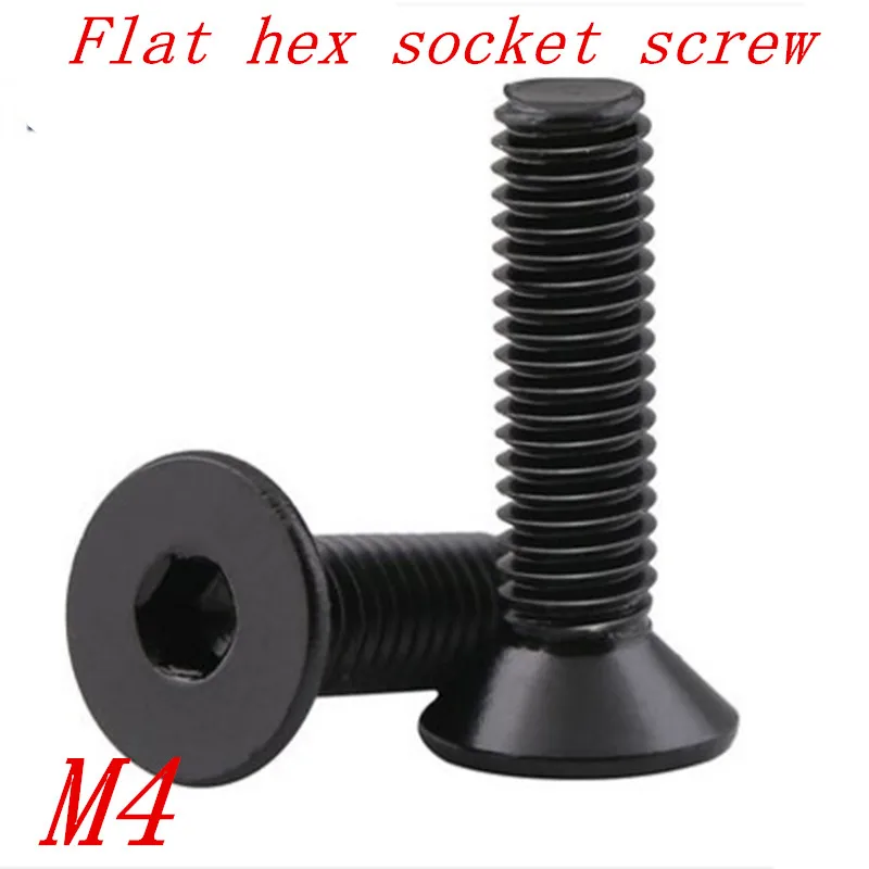 

50pcs/lot DIN7991 grade 10.9 allen hex M4*6/8/10/12/16/20 m4 black Hex socket flat head countersunk toy CSK screw