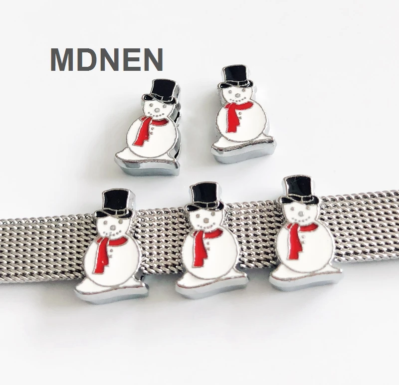 10PCs 8MM Enamel Christmas Xmas Snowman Slide Charms Fit DIY 8mm Pet