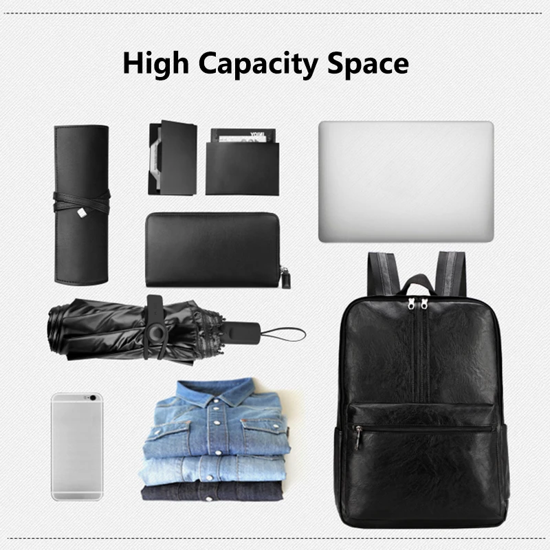  15.6inch Laptop Backpack Men Fashion Leather Anti Theft Waterproof Travel Backpack School Backpacks