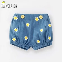 Welaken/летние джинсовые шорты для девочек; джинсы для принцессы с цветочной вышивкой; шорты; детская одежда; Детские шорты; одежда для маленьких девочек