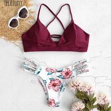 Swimwear Bikini Pushups Two-Piece Beachwear TELOTUNY Women Summer Flower Nylon Cut