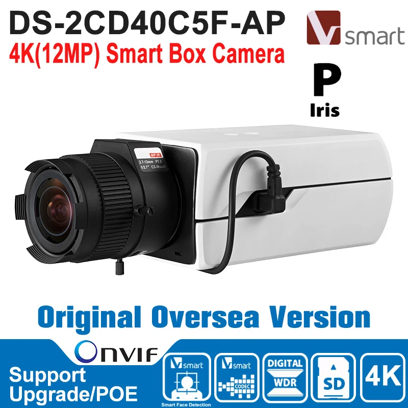 Hik IP Camera 12MP DS-2CD40C5F-AP IP Camera POE 4K Smart Box Camera IP Camera Built-in Micro SD/SDHC/SDXC Card H.264+