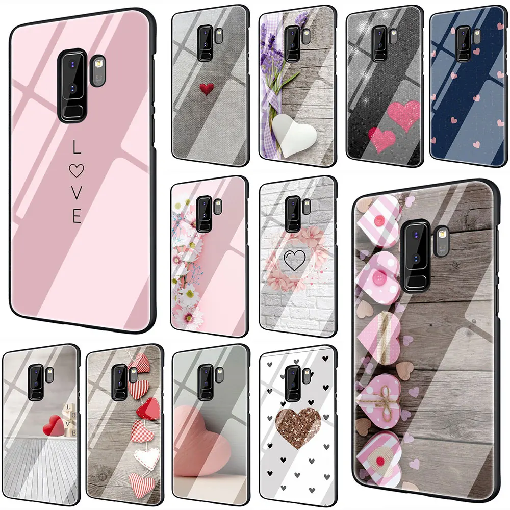

Lovely pink heart Tempered Glass TPU Black Cover Case for Galaxy S7 Edge S8 S9 Plus S10 Note 8 9 10 A10 20 30 40 50 60 70