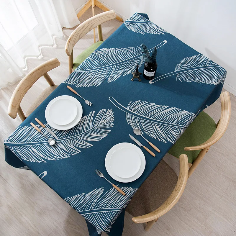 

Nordic Printed Cotton Linen Feather Pattern Tablecloth High Quality Home Restaurant Wedding Picnic Party Decorative Table Cloth