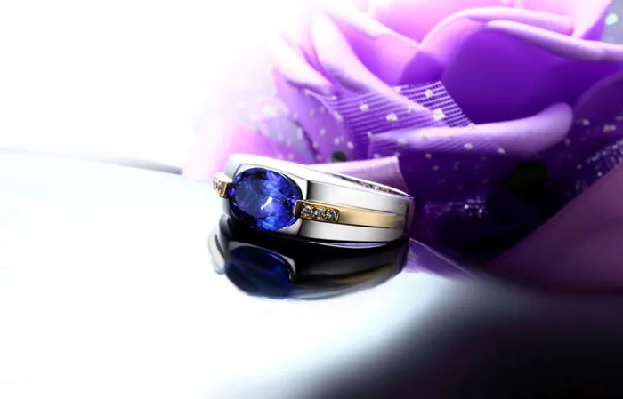 1.85ct AAA мигающий синий Танзанит бриллиант мужское обручальное кольцо 14k золото|gold