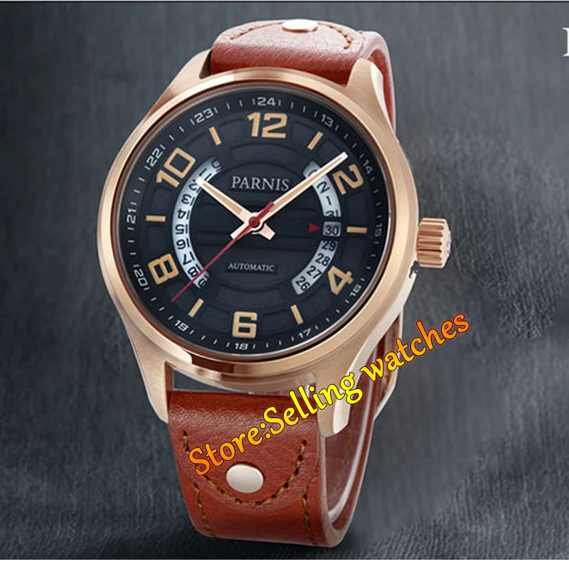 Parnis black dial 43mm Sapphire Glass miyota Automatic mens PVD case Watch Parnis black dial 43mm Sapphire Glass miyota Automatic mens PVD case Watch