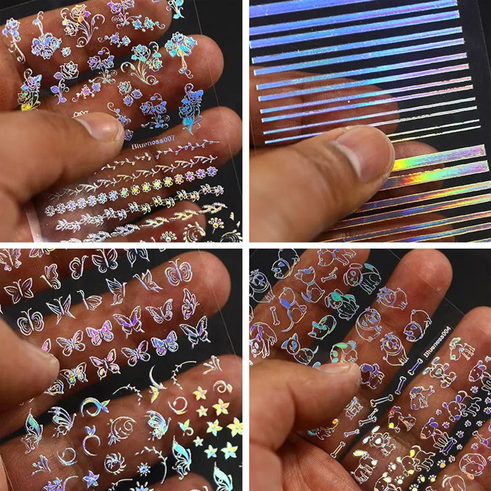 

1 set Holographic Nail Foil Stickers Flame Dandelion Panda Bamboo Holo Nail Art Transfer Sticker Water Slide Nail Art Decals