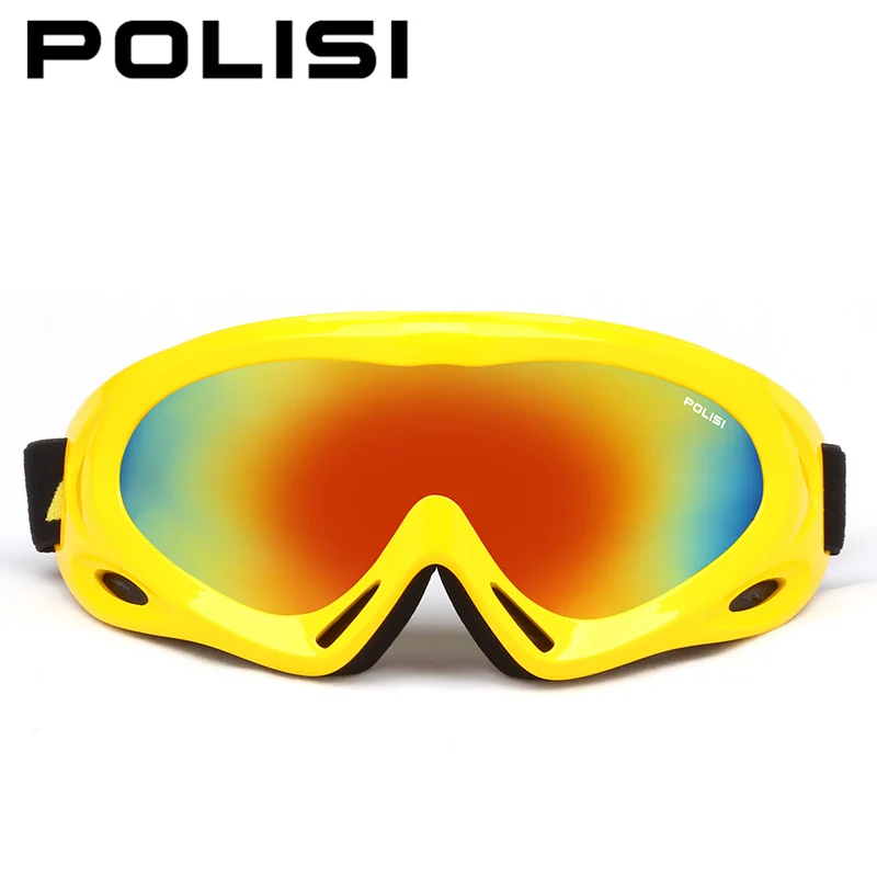 POLISI мужские и женские лыжные снежные очки ветрозащитные UV400 лыжные очки для сноубординга зимние противотуманные очки для мальчиков и девочек футляр для очков для скейтборда - Цвет: Yellow