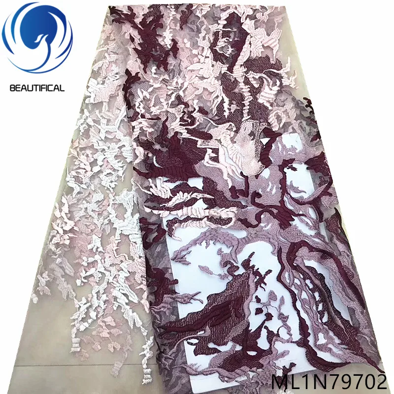 

Beautifical african lace fabric for dress New arrival exquisite embroidery net lace fabric for dresses 5yards/lot ML1N7937