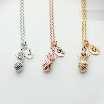 

Personalized initial leaf tropical pineapple Necklace best friend Gift bridesmaid Necklace summerwedding Gifts favors