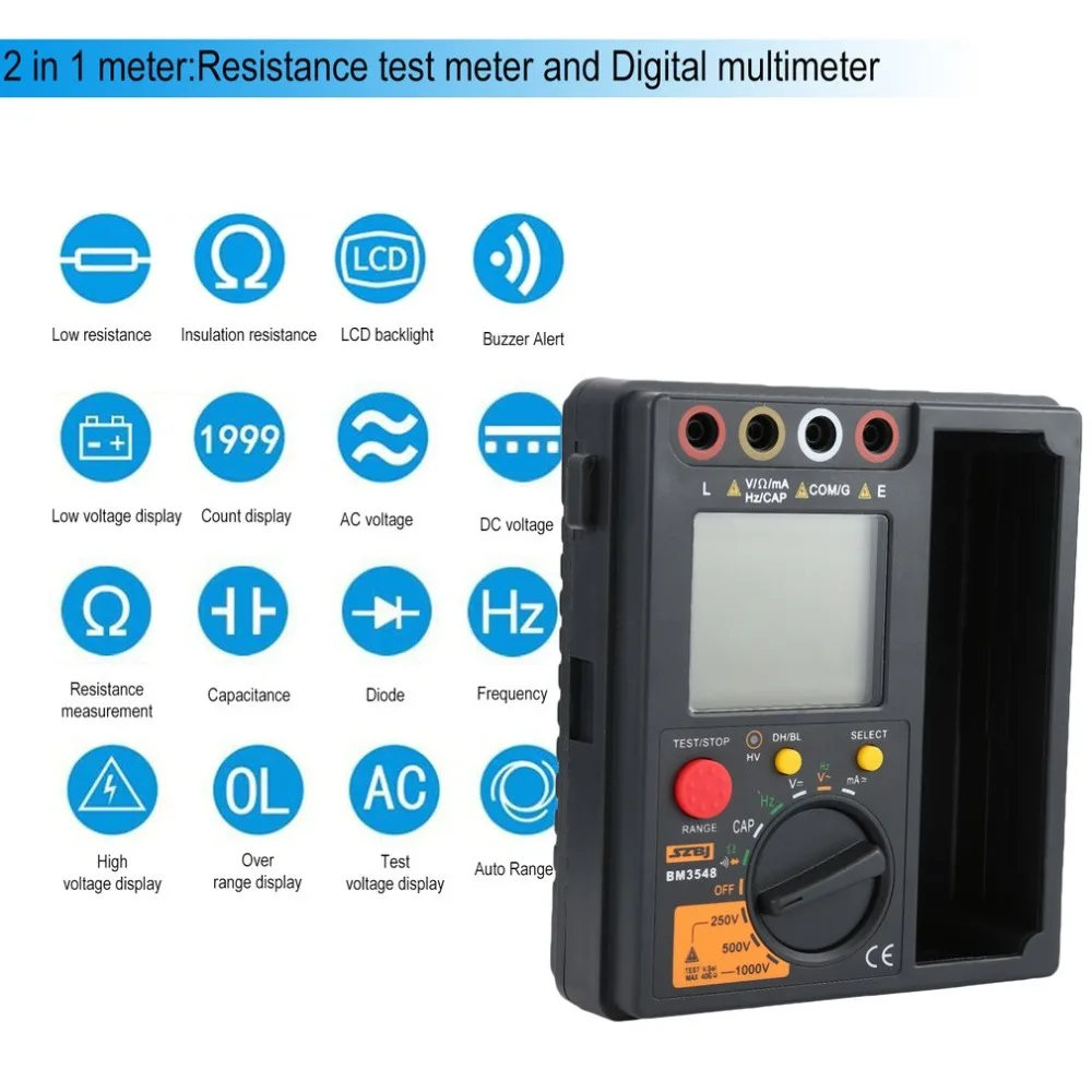 

SZBJ BM3548 Digital Insulation Resistance Test meter Resistance Meter 2 in 1 Digital Insulation Resistance Test Meter Multimeter