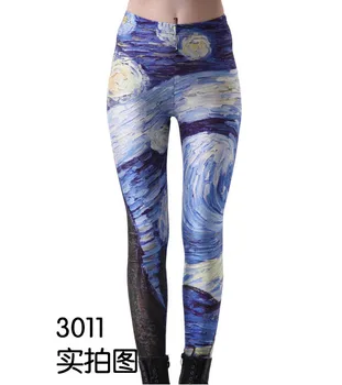 

Fashion casual wave models of digital printing Leggings 3D Galaxy Paisley Mid-waist Ladies Pants
