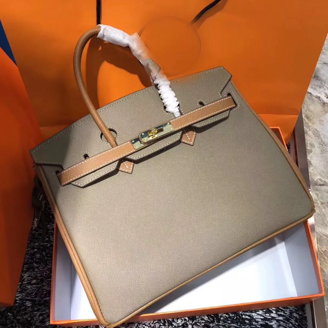 

Women New Platinum Package Real Leather Head Layer Cowhide Female Handbag Contrast Color Lock With Drawstring Cover Luxury Brand
