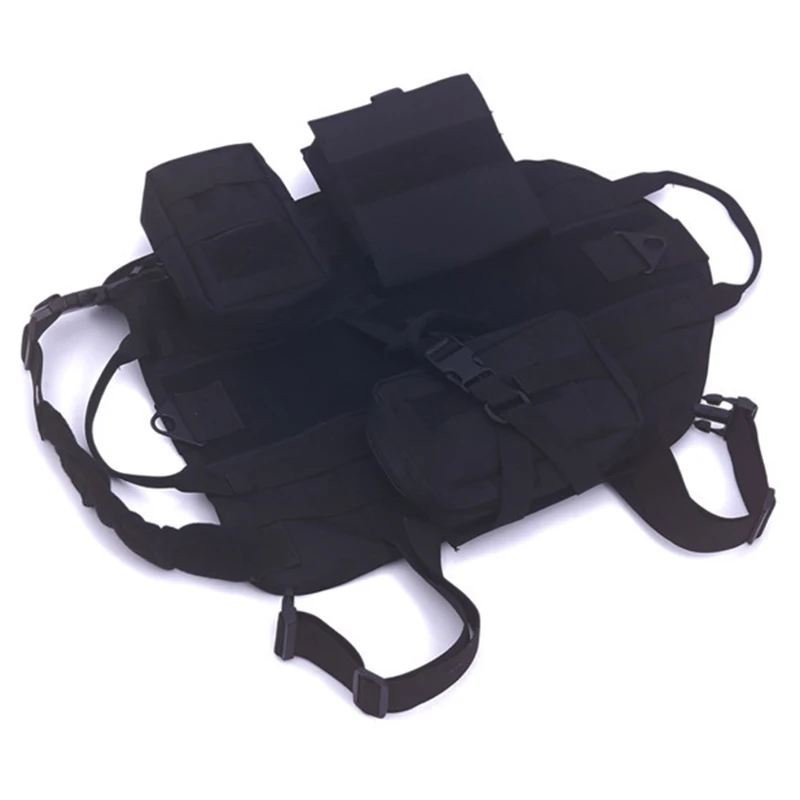 

Nylon Dog Harness Buckle Outdoor Training Vest Detachable 3 Pouches Bags Fully Adjustable Chest And Belly Straps