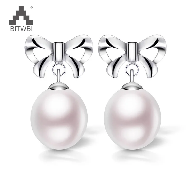 

2019 Hot Fashion Earring Genuine 925 Sterling Silver Natural Pearl Bowknot Earrings for Women High Quality Jewelry