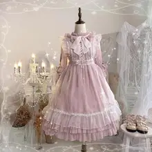 Розовое платье в стиле Лолиты; винтажное платье в викторианском стиле с кружевным бантом и стоячим воротником; милое платье принцессы в готическом стиле Лолиты для девочек; loli cos
