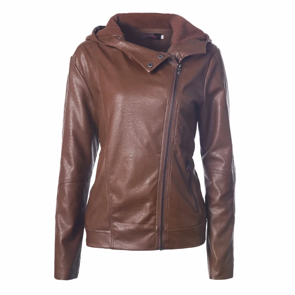 Yilia Winter Warm Leather Coat Fashion Solid Faux Leather Jacket Women