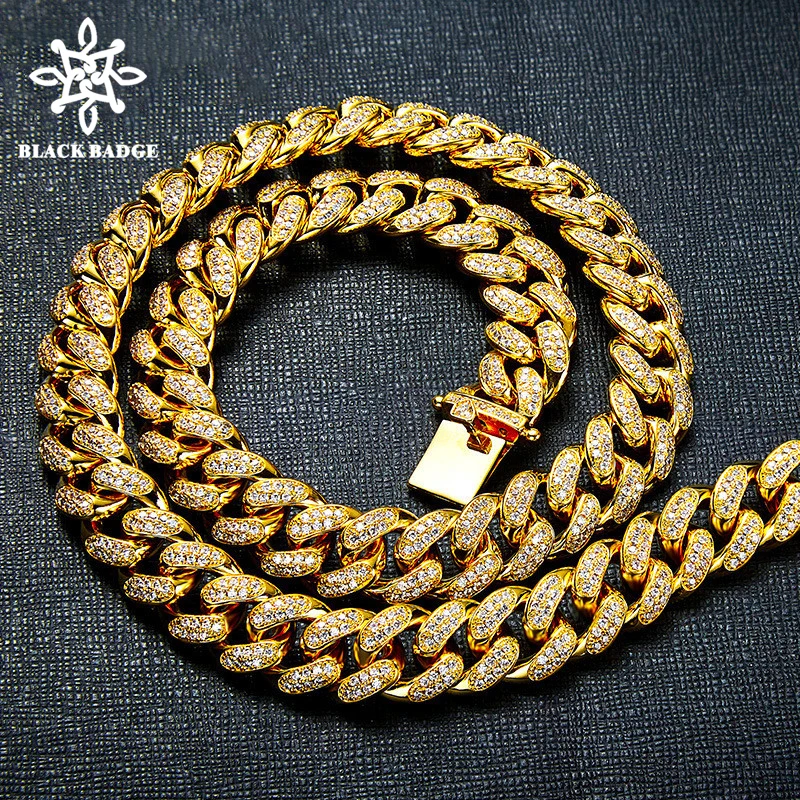 

Hip hop men bling bling Miami Cuban Link Chain Gold Silver Necklace Bracelet Iced Out Crystal zircon Men Jewelry