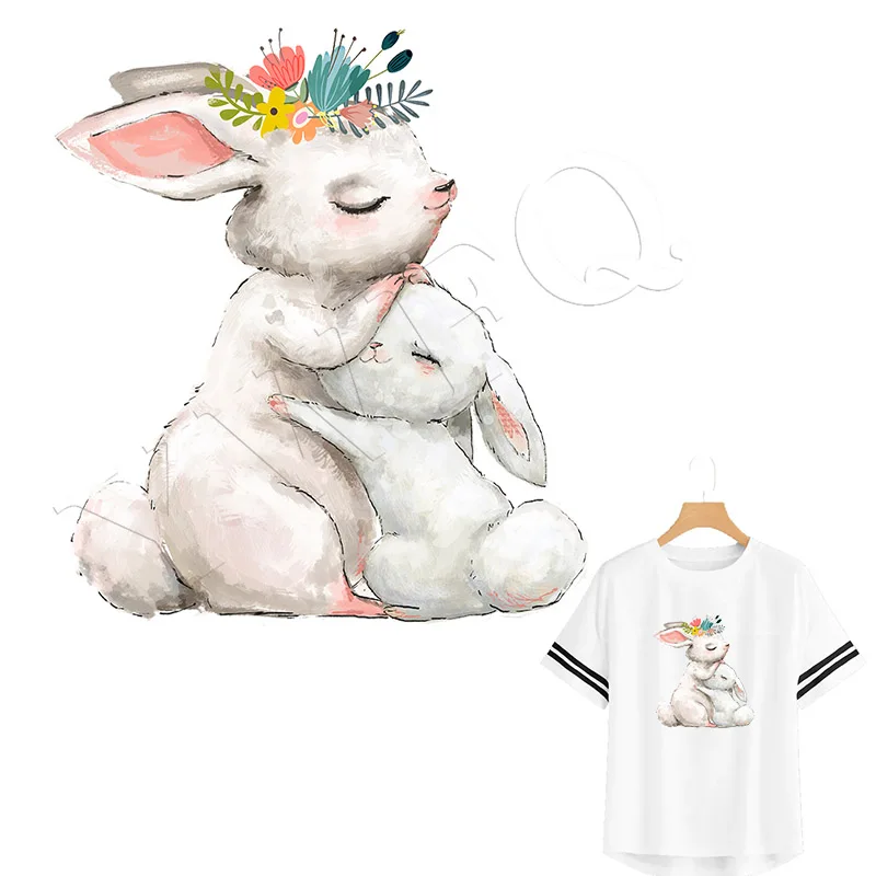 

Patch Iron On Clothes Cute Rabbit Stickers Heat Transfer Parches T-shirt Dresses Badges Washable DIY Sticker