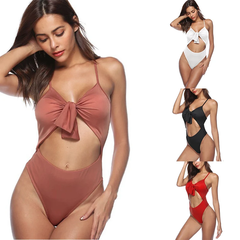 

Summer One-Piece Suits Women Sexy Bandage Swimsuit High Waist Push Up Swimwear Halt Backless Bathing Suit Beachwear Plus Size