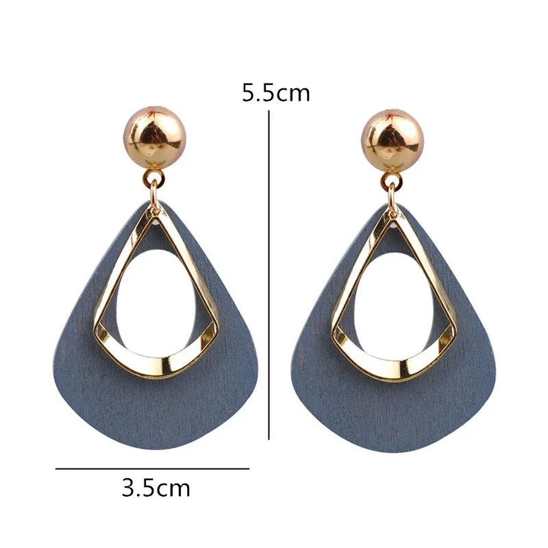Korean Wooden Drop Earrings Personality Simple Geometric Hollow Water Drop Dangle Brincos EB152 - Image 2