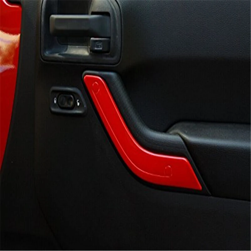 2pcs Set Red Abs Interior Door Handle Cover Trim Kits For