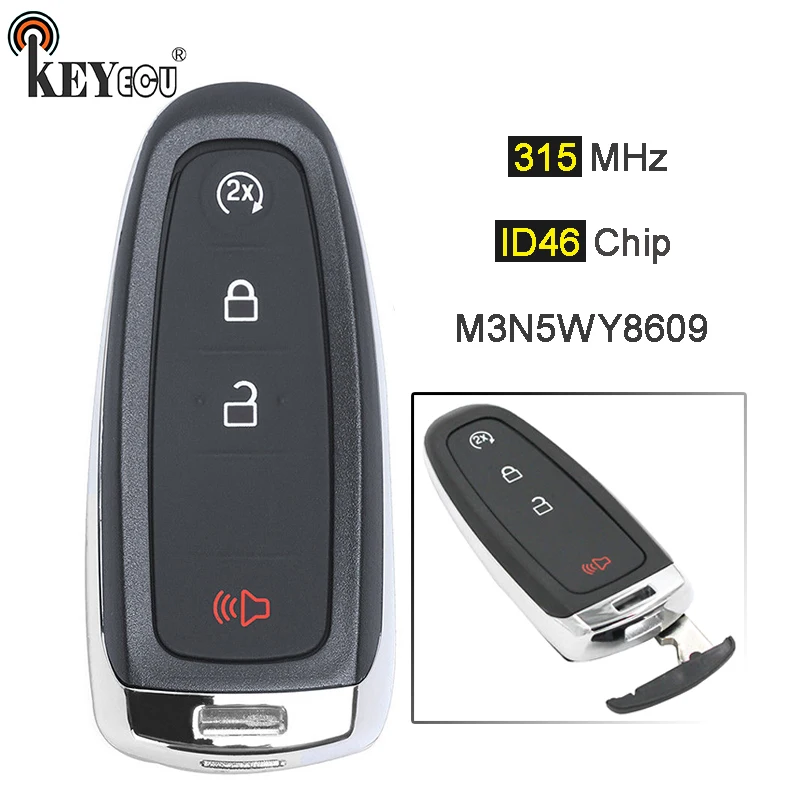 

KEYECU 315MHz ID46 FCC: M3N5WY8609 Smart 3+1 4 Button Remote Car Key Fob for Ford Edge Escape Expedition C-max Taurus Flex Focus