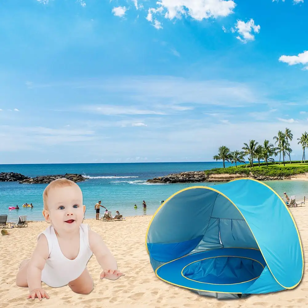

Baby Beach Tent Pop Up Portable Shade UV-Protection Sunshelter With Pool Waterproof Portable Ball Pool Kids Tents