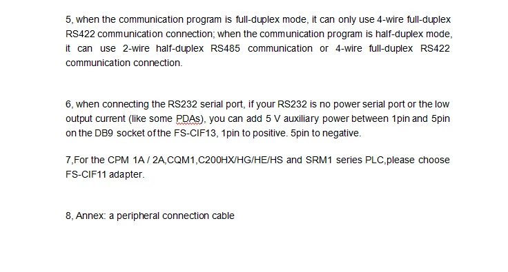 FS-CIF13: равно CPM1-CIF11/CIF12+ CS1W-CN114, периферийный порт и RS232 к RS422/485 интерфейсный модуль для ПЛК Omron