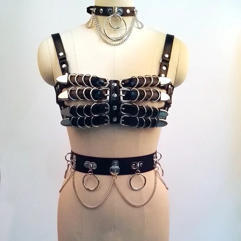 Черное бондажное кожаное колье ручной работы в вечерние ле панк 100%|harness punk|bondage