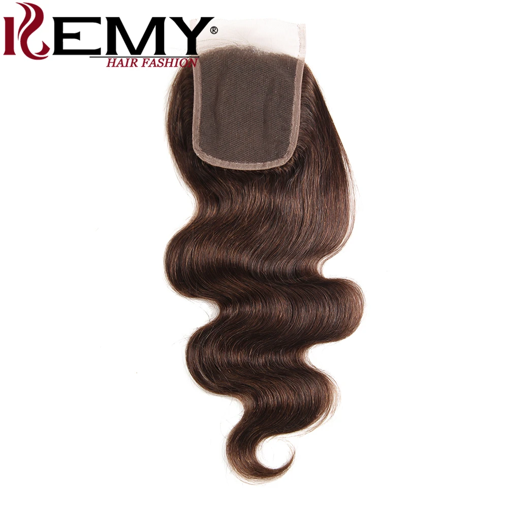 KEMY HAIR Pre-Colored Brazilian Body Wave Human Hair Bundles With Closure 4*4 Medium Brown 4# Non-Remy Human Hair Weaves 4 PCS KEMY HAIR Pre-Colored Brazilian Body Wave Human Hair Bundles With Closure 4*4 Medium Brown 4# Non-Remy Human Hair Weaves 4 PCS