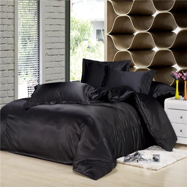 Black Silk Bedding Set Luxurious Duvet Cover King Queen Black Silk Bedding Set Luxurious Duvet Cover King Queen Full Pillowcase