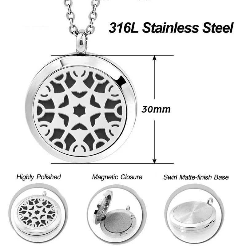 316l круглый брендовый кулон из нержавеющей стали для ароматерапии, модное Брендовое ожерелье с эфирными маслами духов с цепочкой AA161-180