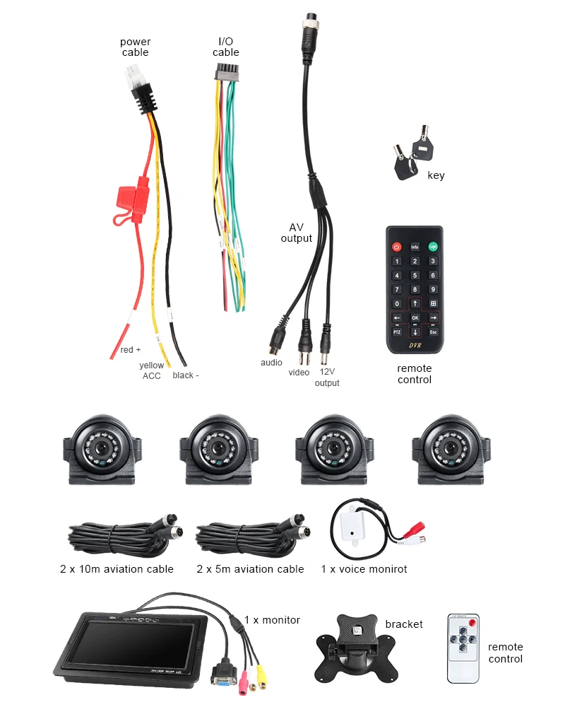 VGA монитор+ 4 шт фронтальная/боковая металлическая камера+ AHD 4CH жесткий диск Мобильный Dvr рекордер наборы для автомобиля автобус такси Ван видео воспроизведения I/O