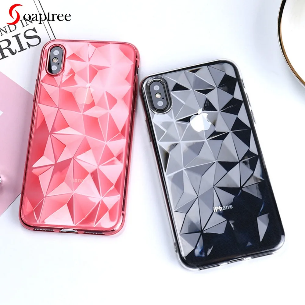 

SOAPTREE Simple luxury Case For iPhone X Transparent Full Cover For iPhone X 8 7 6 6s Plus 3D Texture Clear Silicone TPU Cases