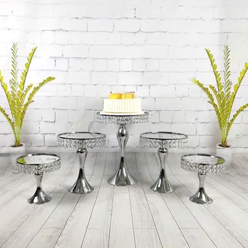 

3pcs -5pcs Gold Silver Crystal Cake Stand Set Electroplating mirror Face Wedding Party Table Candy Bar Table Decorating Tools