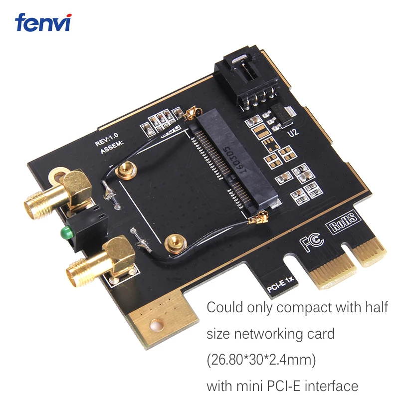 Fenvi Mini PCI-E к PCI-E X1 беспроводной адаптер конвертер с 2x антенной для настольного ПК половинного размера PCI Express WiFi сетевая карта