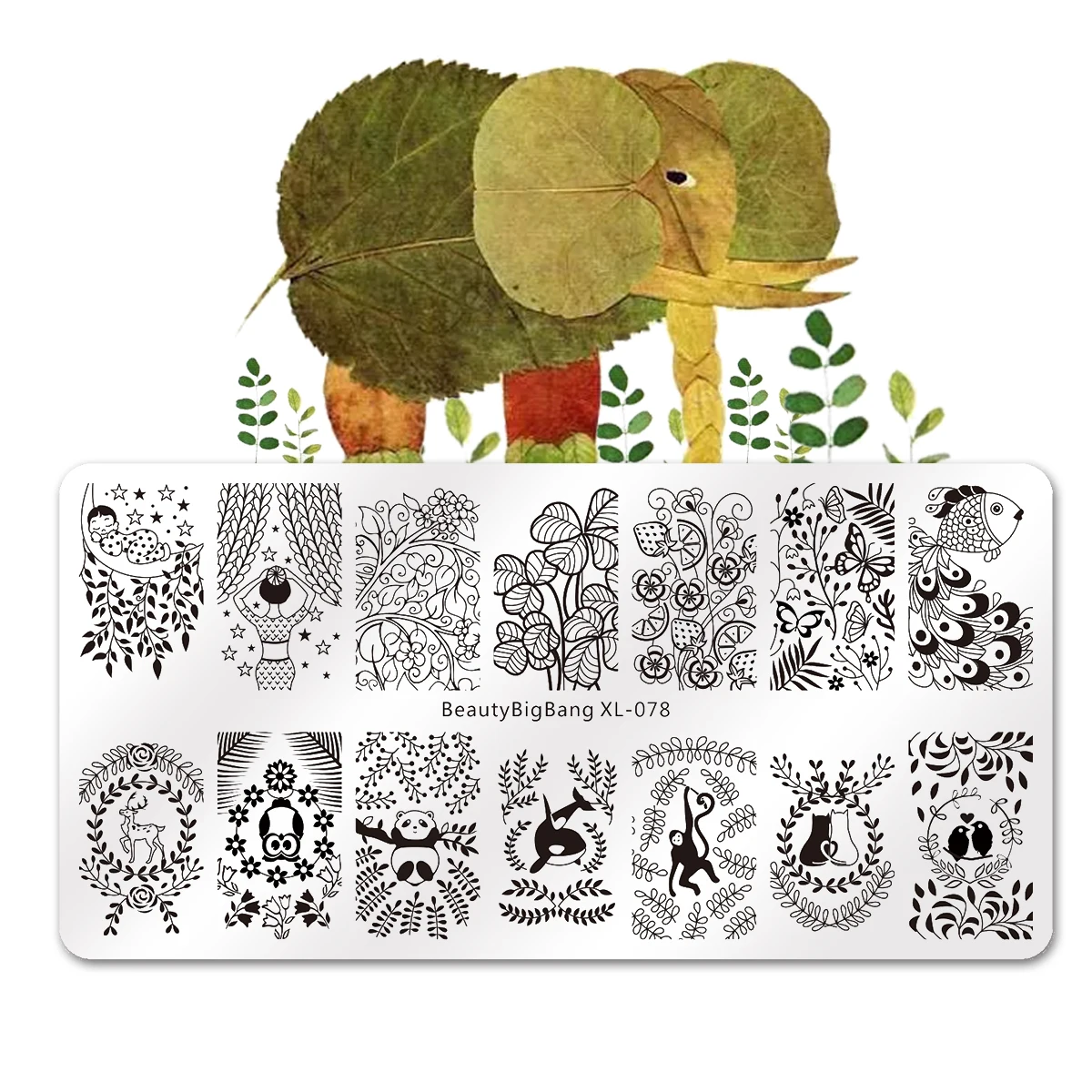 BEAUTYBIGBANG прямоугольные пластины для штамповки ногтей шаблон для ногтей лоза лист слон тема животное штамп дизайн ногтей штамп шаблон изображения - Цвет: 703556408527