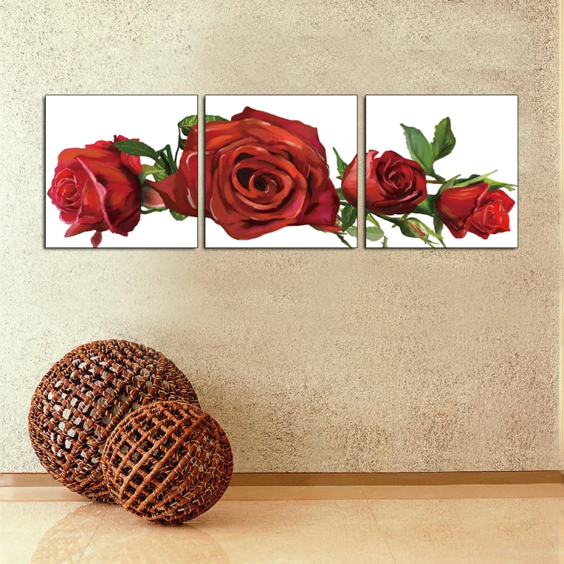 3PCS big red rose flowers Wall Vintage Oil Painting Prints on Canvas