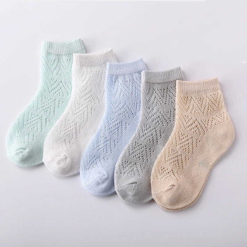 Детские носки, 5 шт. новые весенне-летние хлопковые тонкие дышащие сетчатые Носки для маленьких мальчиков и девочек белые мягкие носки для новорожденных