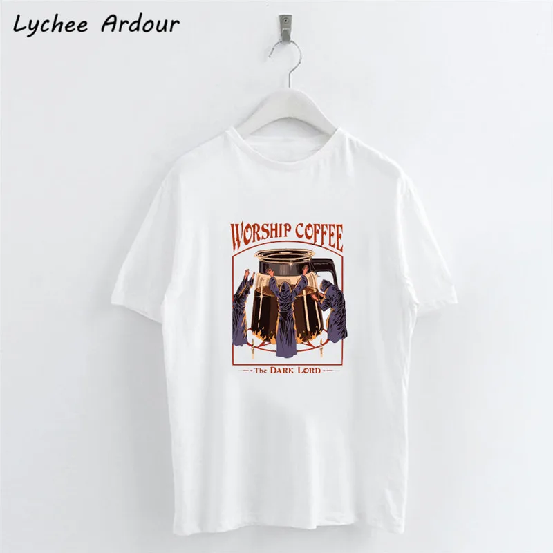 

Worship Coffee Printed T-shirt Dark Lord Letter Printed Women T-shirts Spring Summer Slim Casual Female T Shirts